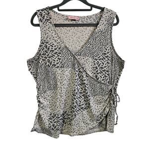 East Adeline Women's 0X Sleeveless Wrap Blouse Mixed Ditzy Floral Beige Black